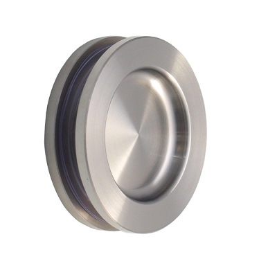 Artnr. 1709: Runder Edelstahl-Muschelgriff Ø60mm zum Verschrauben für Glasschiebetüren, flache Form