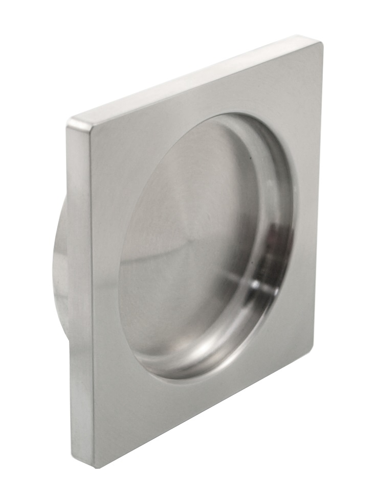 Quadratischer Muldengriff (80x80mm) aus Edelstahl zum Verkleben in Holzschiebetüren - Ansicht 1